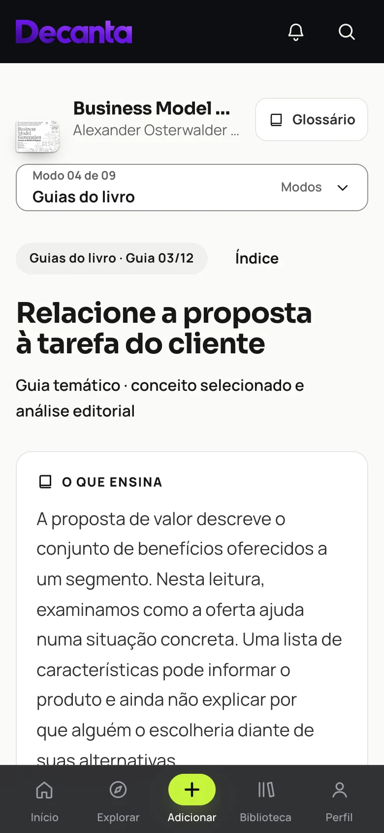Guia temático de Business Model Generation no celular