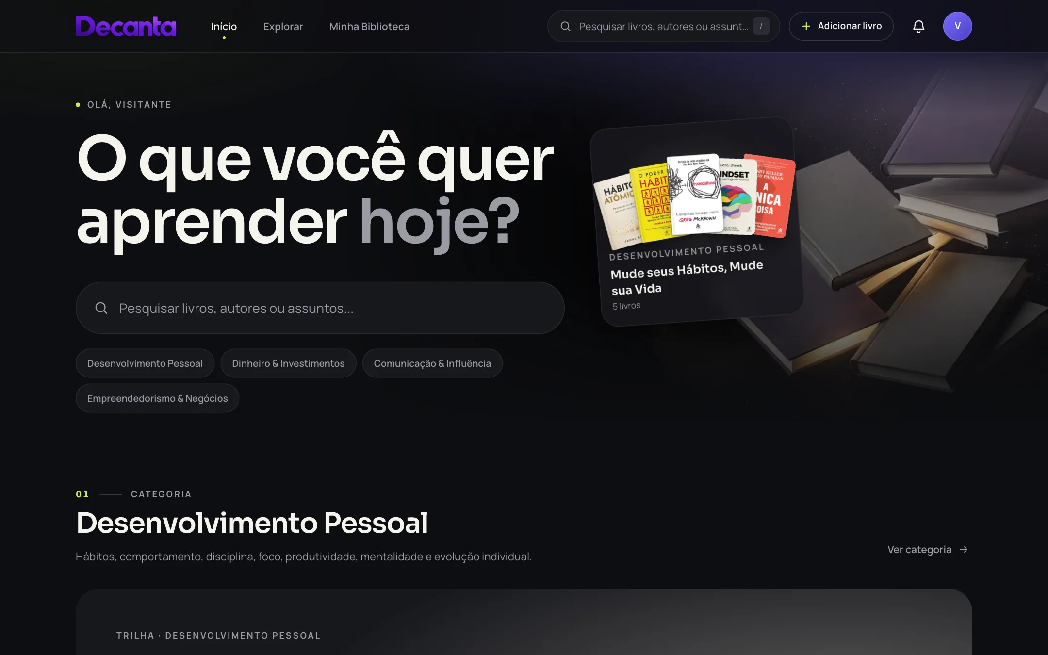 Tela Início do Decanta no computador